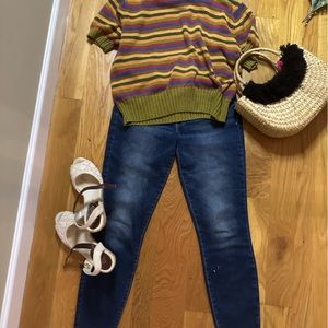 Liz Claiborne short sleeve fall color horizontal stripe sweater